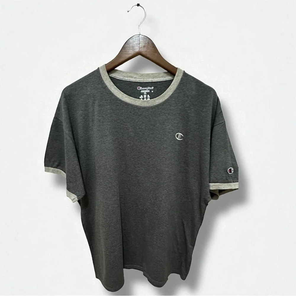 264 Champion | Vintage Dark Gray Cotton-Poly Blend Ringer Tee (size XL) - Picture 2 of 12